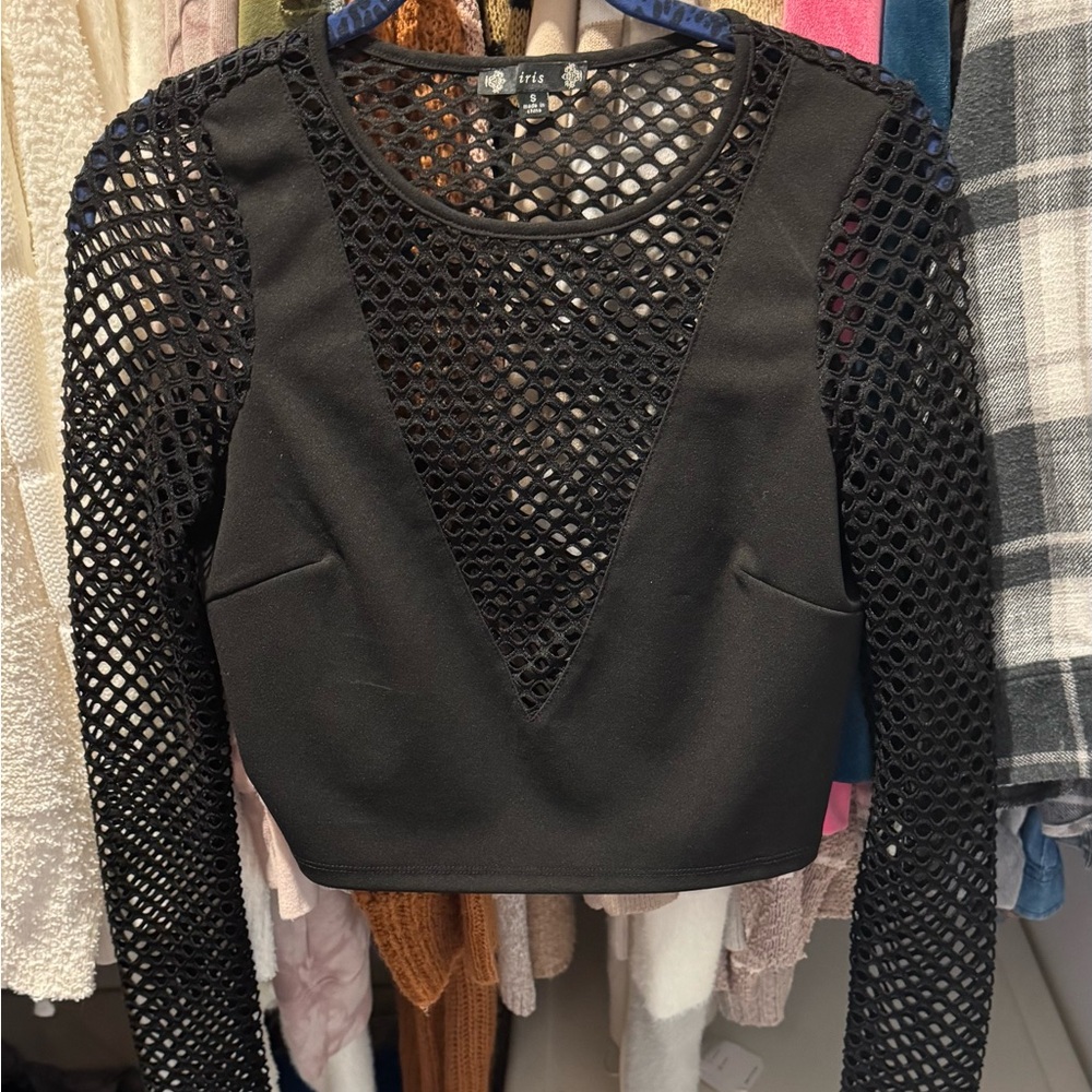 Black Mesh Long Sleeve Top